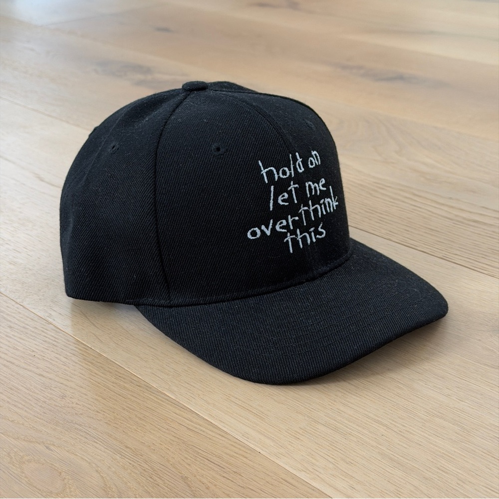 ‘Hold On Let Me Overthink This’ Black Embroidered Cap (Gag Gift)